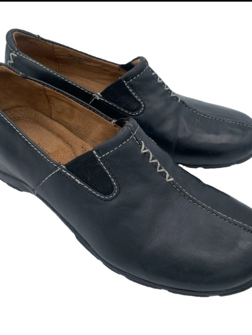 Naturalizer Varian Black Leather Slip-Ons Traction Cushion Loafers Sz 10